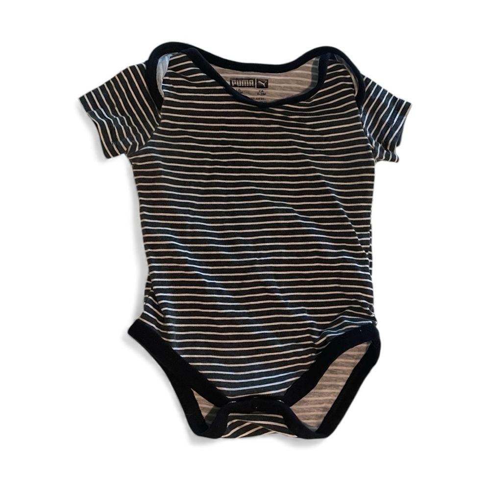 Puma Black and White Striped Kids Baby Bodysuit Onesie 0-3M